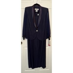 JR Nites Women's 2-Piece Set Navy Dress & Blazer Jacket Formal Plus Size 16WP